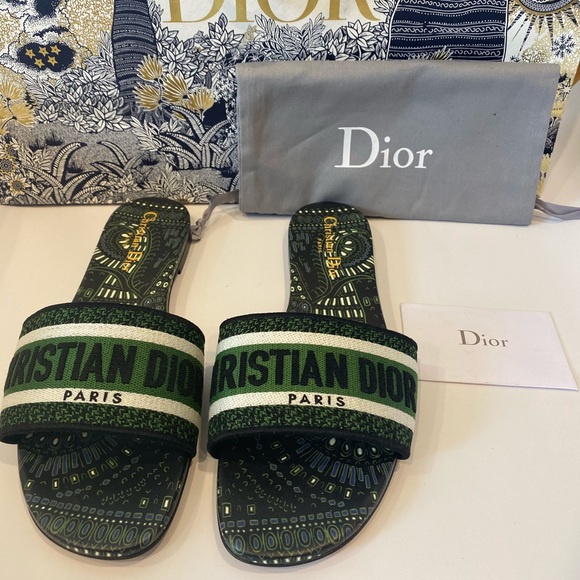 New Christian Dior Embroidered Green Slides Sz 40 - Picture 3 of 5